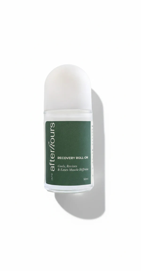 Into Afterhours recovery roll-on for muscle pain relief with cooling menthol